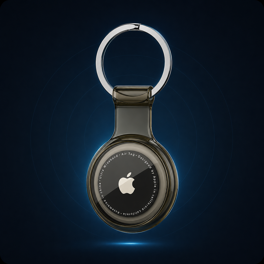 מחזיק מפתחות בצבע שחור לשמירת Apple AirTag, עשוי TPU עמיד למים